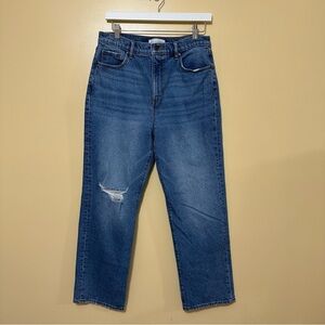LOFT The Straight Distressed Jeans Women 8 Blue Mid Wash